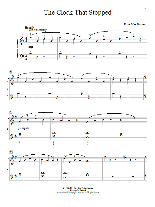 Edna Mae Burnam The Clock That Stopped Sheet Music