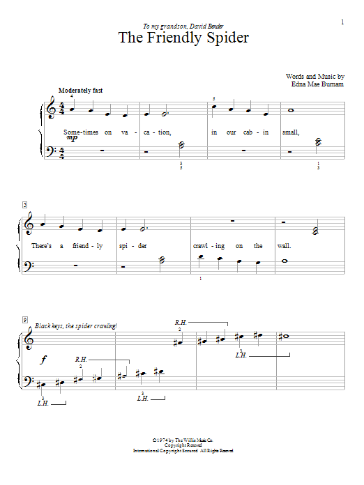 Edna Mae Burnam The Friendly Spider Sheet Music