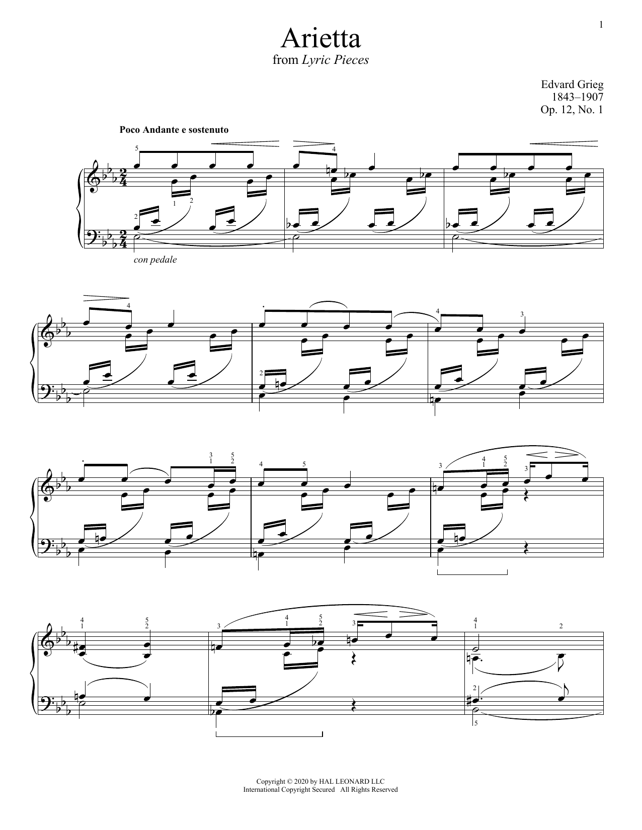 Edvard Grieg Arietta, Op. 12, No. 1 Sheet Music