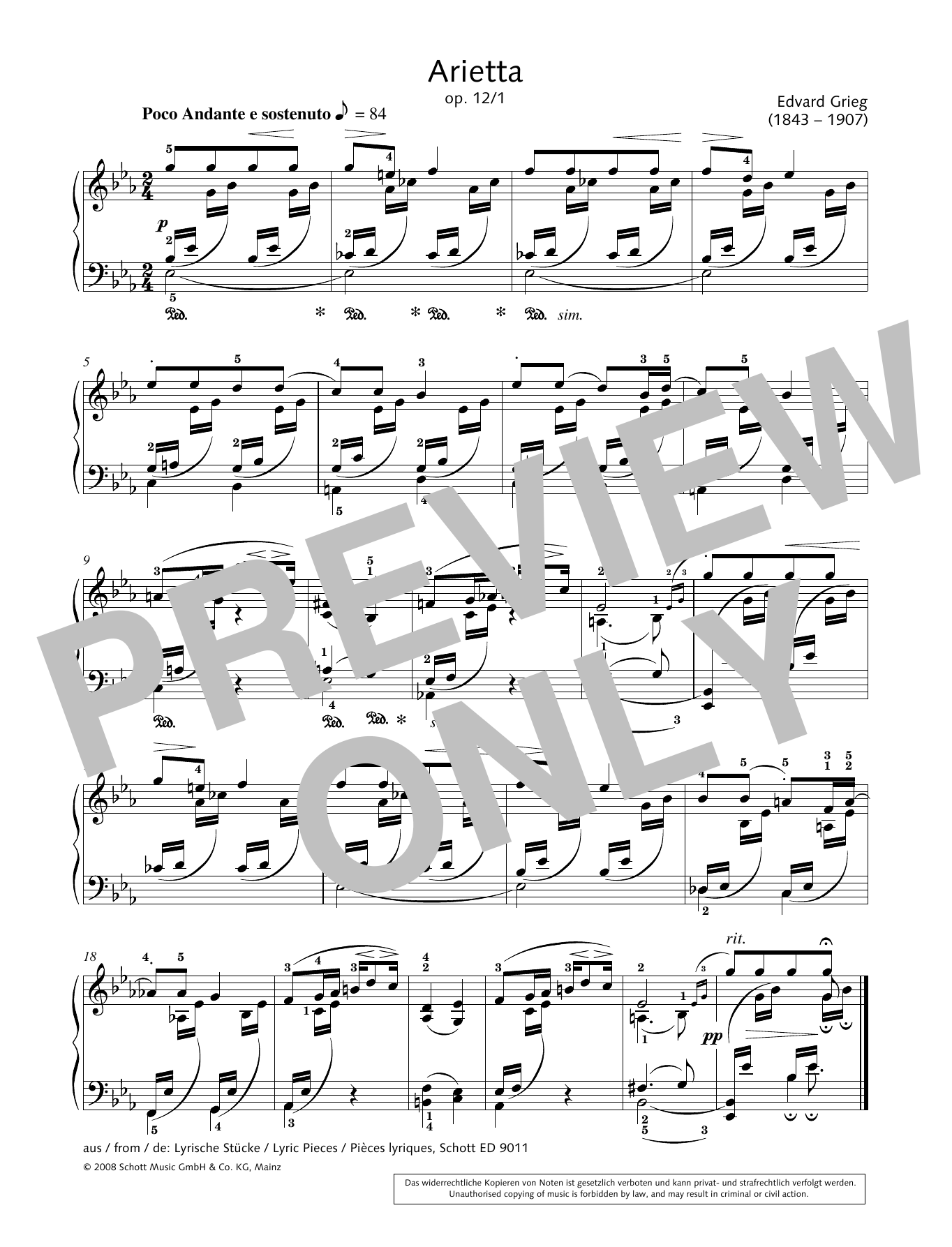 Edvard Grieg Arietta Sheet Music