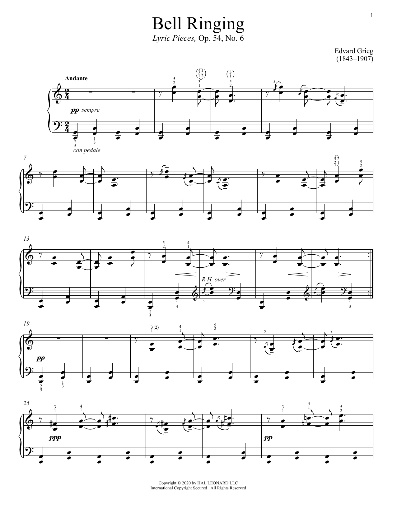 Edvard Grieg Bell Ringing, Op. 54, No. 6 Sheet Music