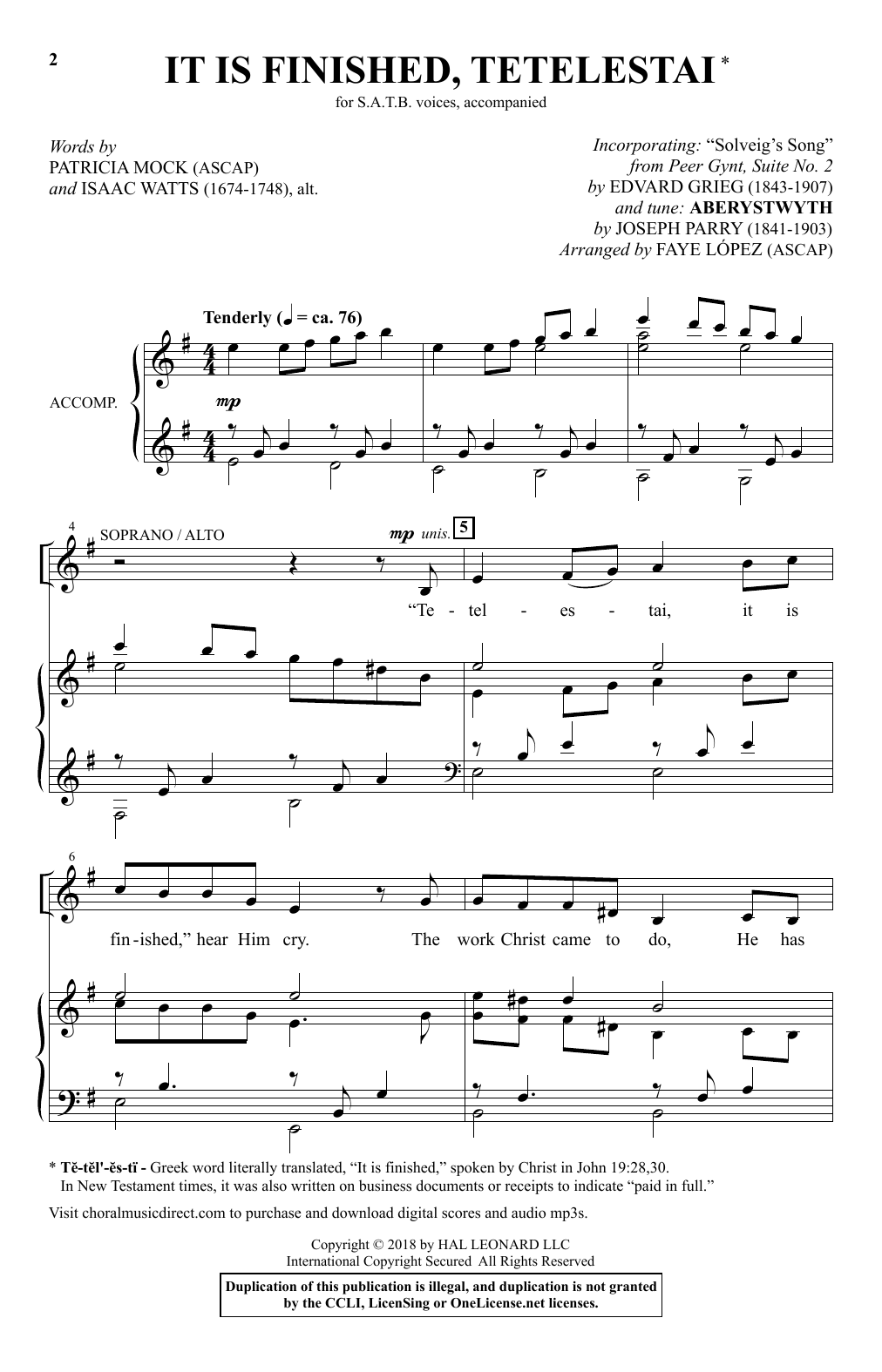 Edvard Grieg It Is Finished, Tetelestai (arr. Faye Lopez) Sheet Music