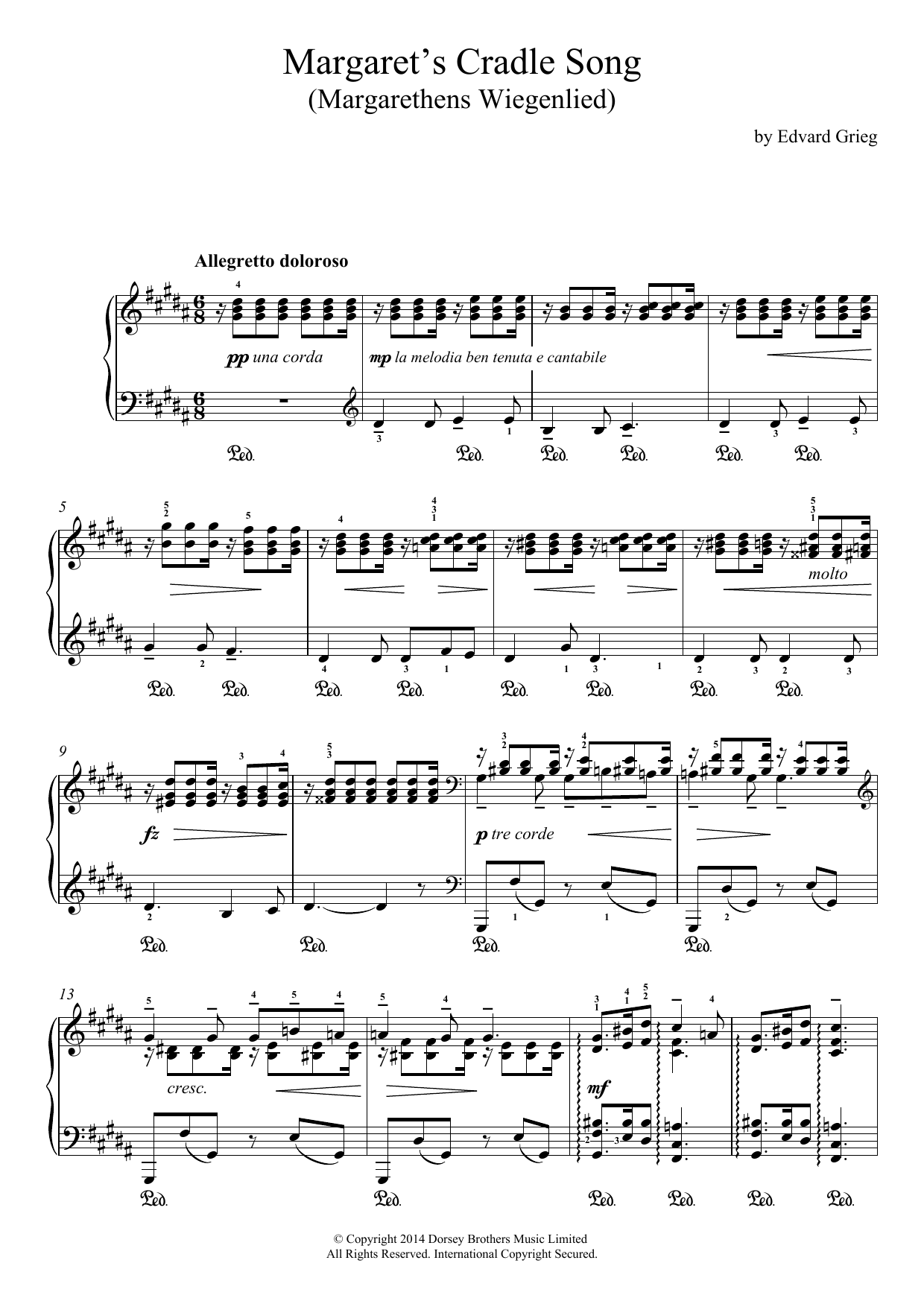 Edvard Grieg Margaret's Cradle Song (Margarethens Wiegenlied) Sheet Music
