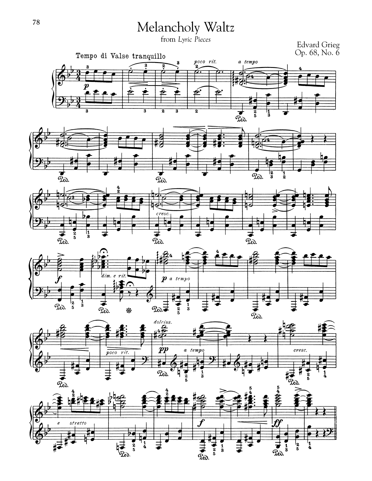 Edvard Grieg Melancholy Waltz, Op. 68, No. 6 Sheet Music