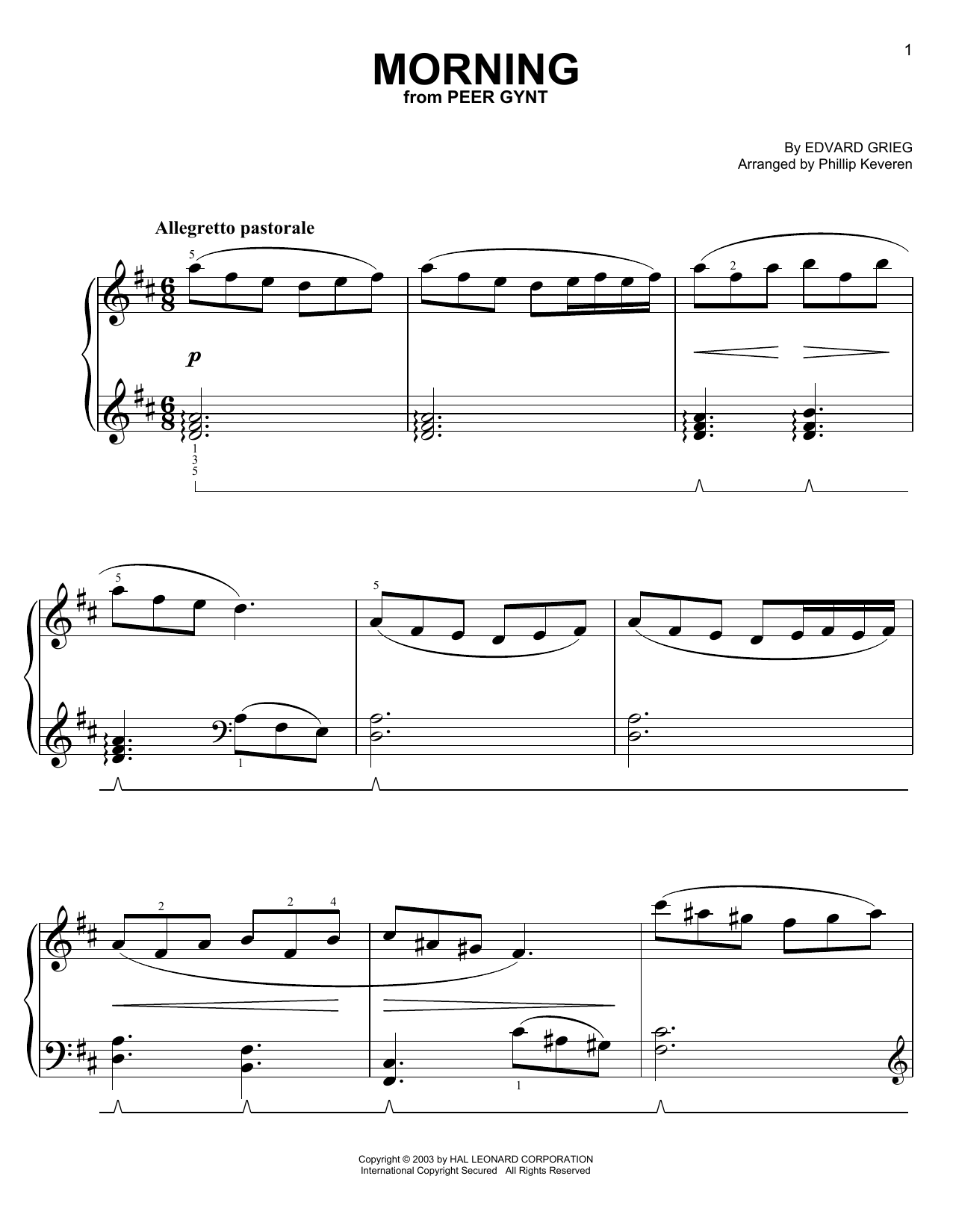 Edvard Grieg Morning (from Allegro non troppo) (arr. Phillip Keveren) Sheet Music