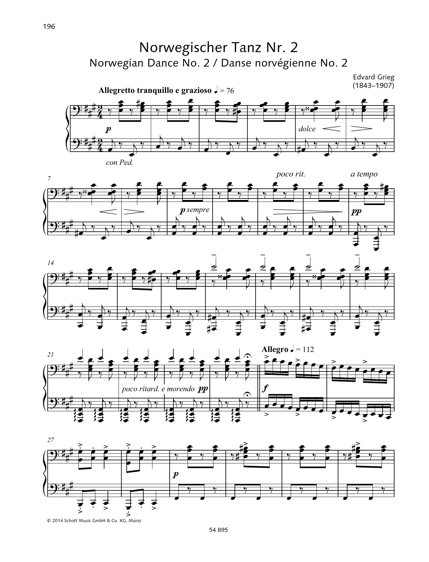 Edvard Grieg Norwegian Dance No. 2 Sheet Music