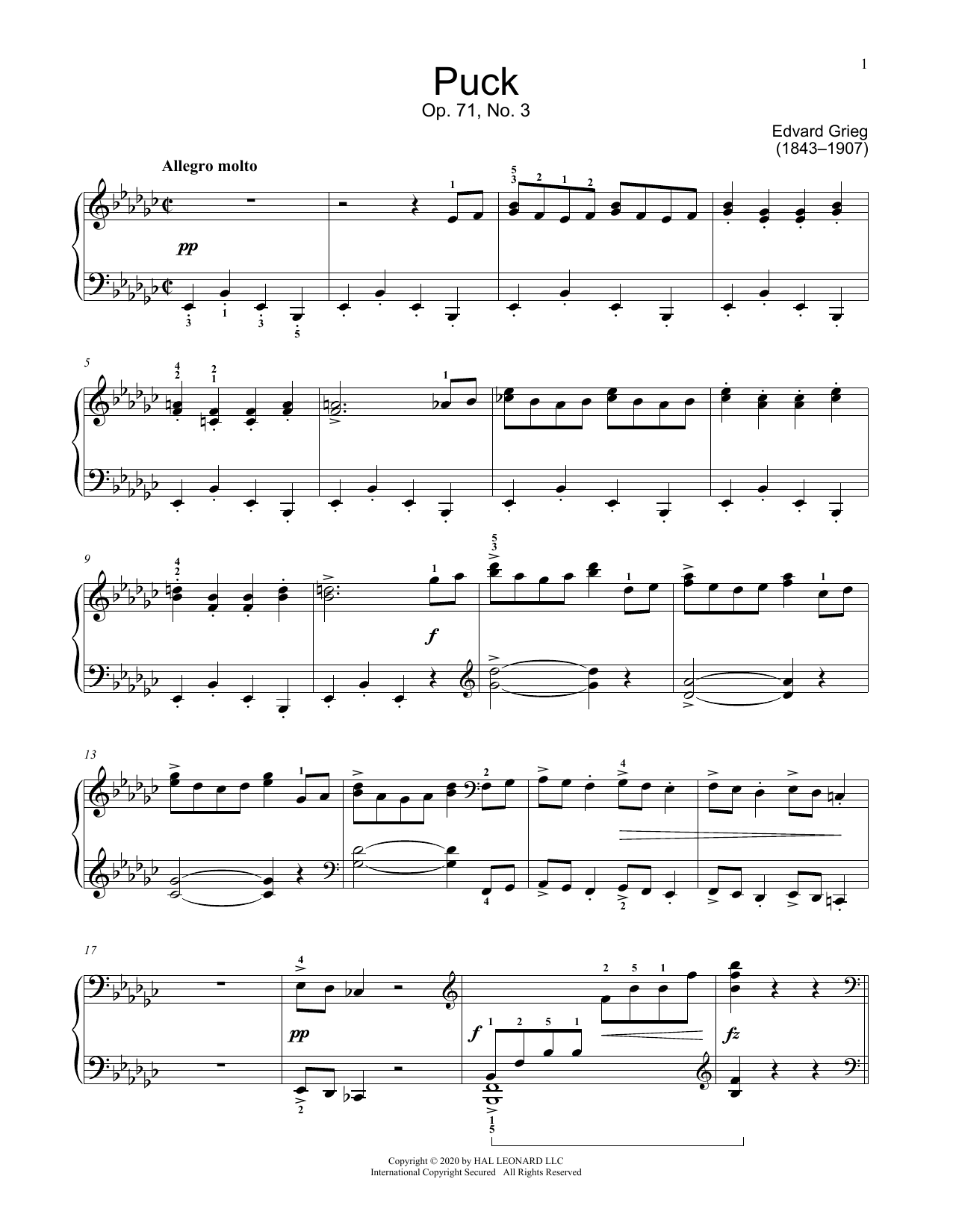 Edvard Grieg Puck, Op. 71, No. 3 Sheet Music
