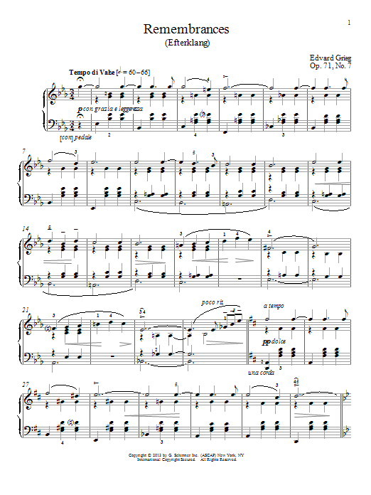 Edvard Grieg Remembrances (Efterklang), Op. 71, No. 7 Sheet Music