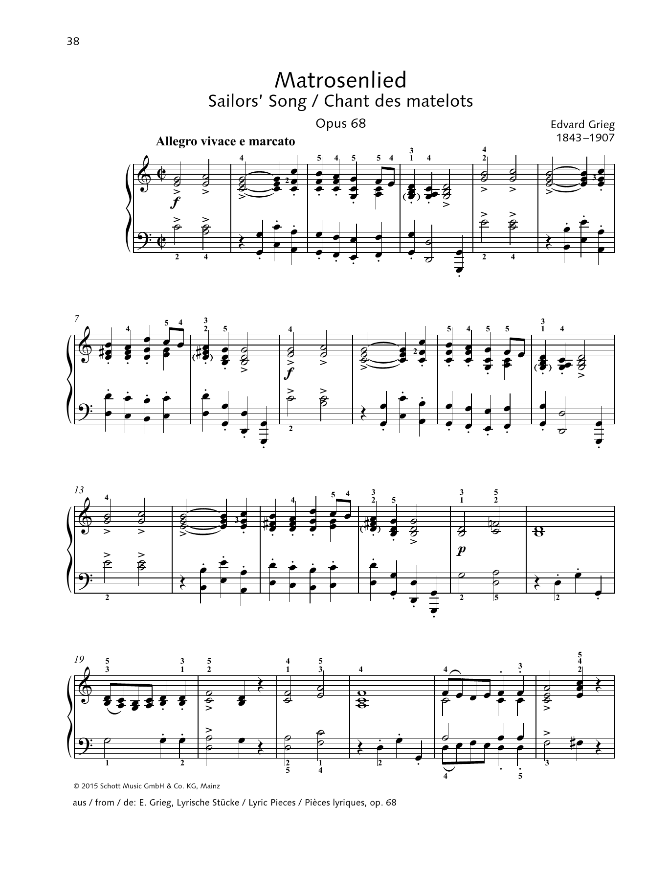 Edvard Grieg Sailor's Song Sheet Music