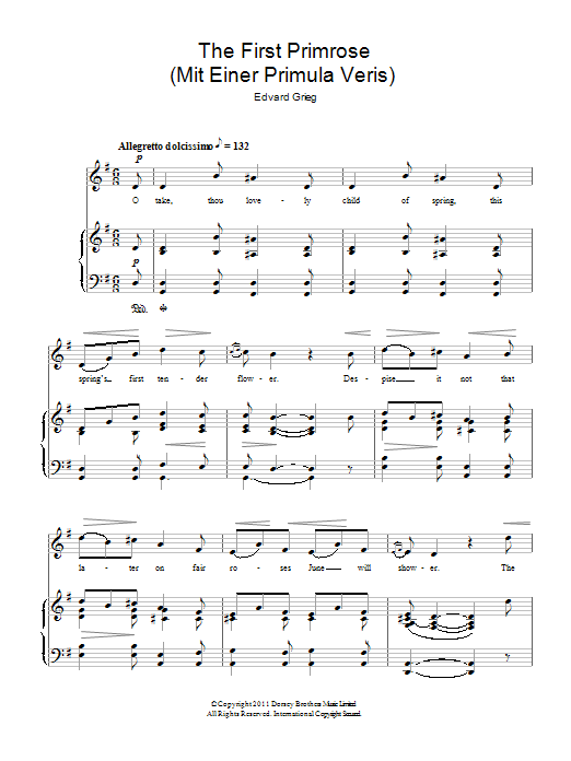 Edvard Grieg The First Primrose (Mit Einer Primula Veris) Sheet Music