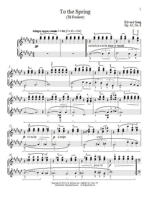 Edvard Grieg To The Spring (Til Foraret), Op. 43, No. 6 Sheet Music