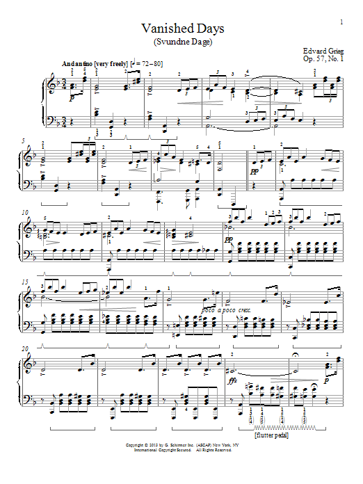 Edvard Grieg Vanished Days (Svundne Dage), Op. 57, No. 1 Sheet Music