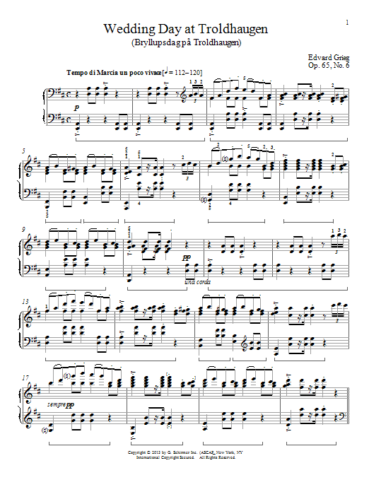 Edvard Grieg Wedding Day At Troldhaugen (Bryllupsdag pa Troldhaugen), Op. 65, No. 6 Sheet Music