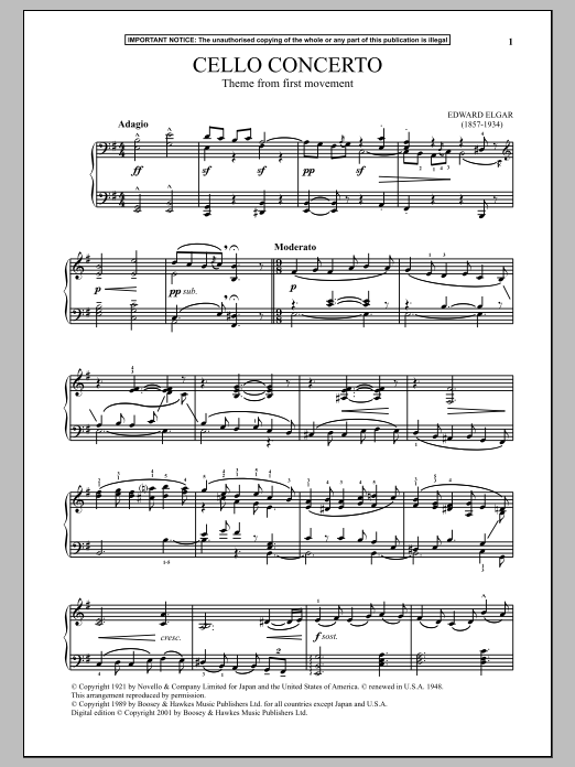 Edward Elgar Cello Concerto In E Minor, Op. 85 (First Movement Theme) Sheet Music