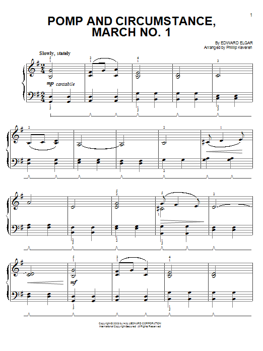 Edward Elgar Pomp And Circumstance, March No. 1 (from Forrest Gump) (arr. Phillip Keveren) Sheet Music