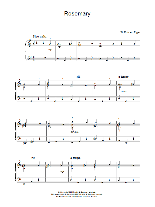 Edward Elgar Rosemary Sheet Music