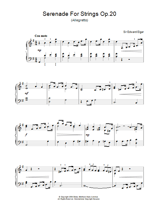 Edward Elgar Serenade For Strings Op.20 (Allegretto) Sheet Music