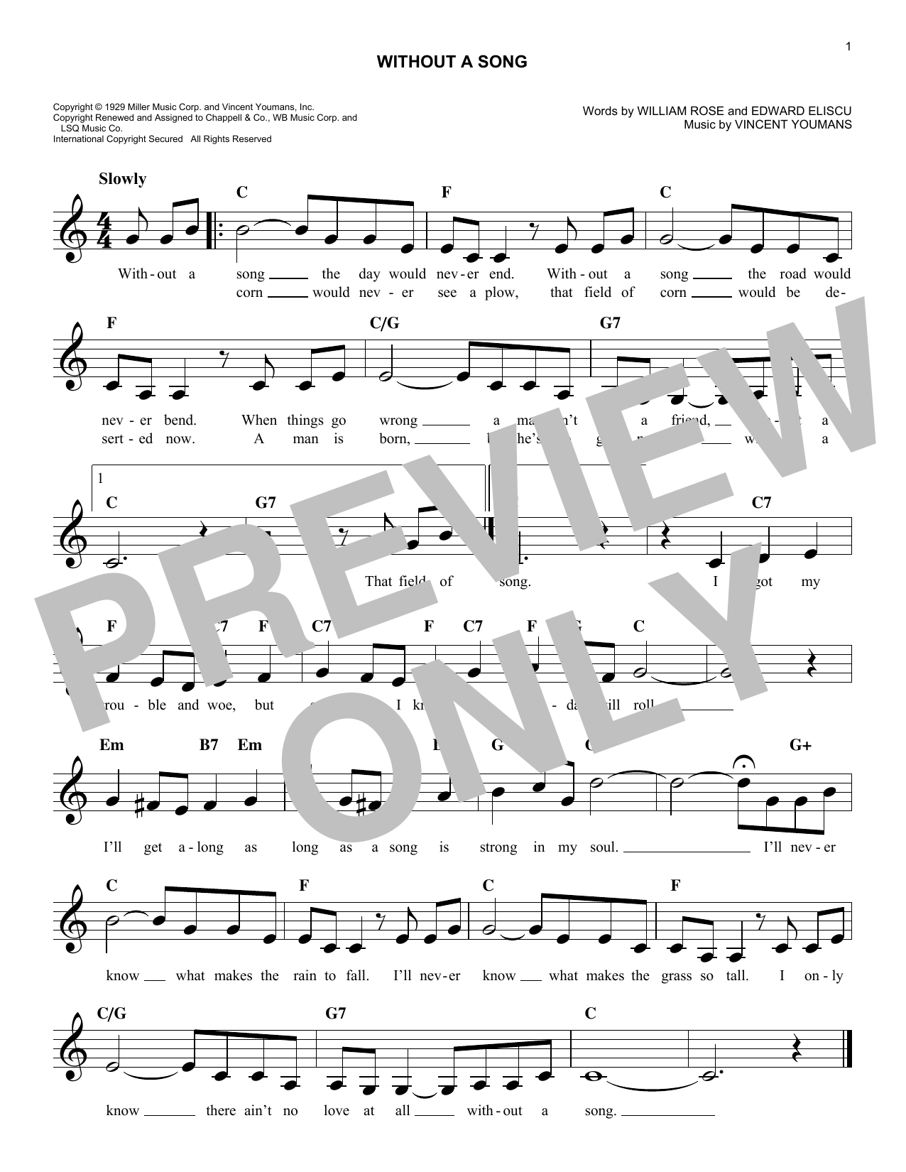 Edward Eliscu Without A Song Sheet Music