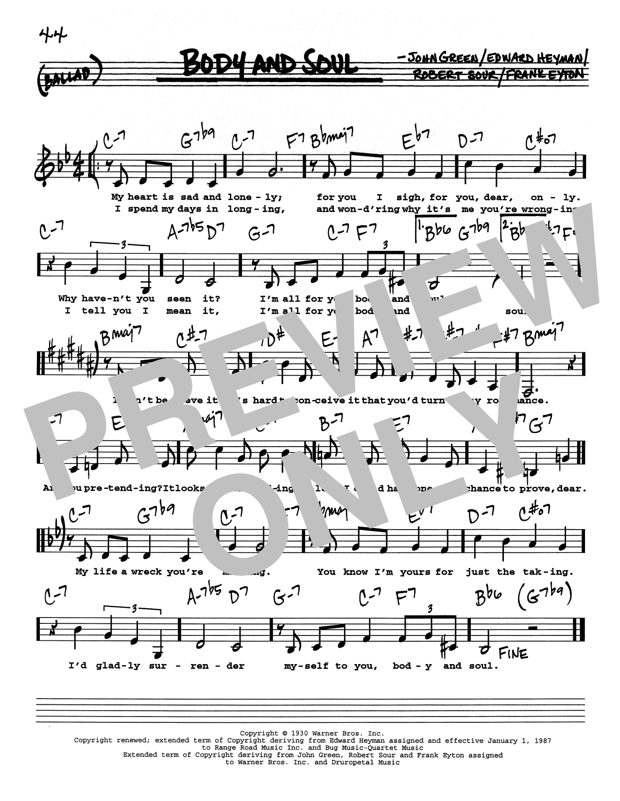 Edward Heyman Body And Soul (Low Voice) Sheet Music