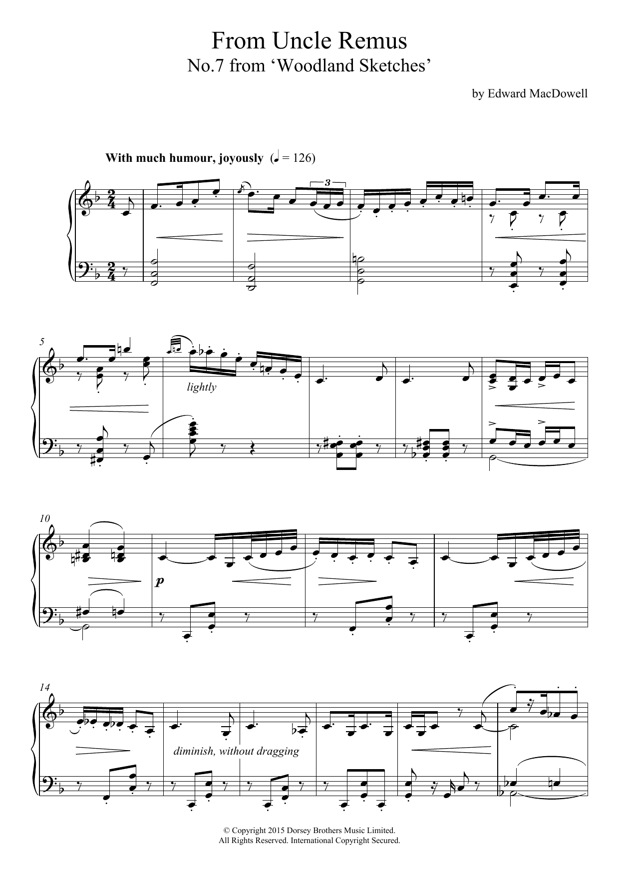 Edward MacDowell From Uncle Remus (10 Woodland Sketches, Op.51, No.7) Sheet Music