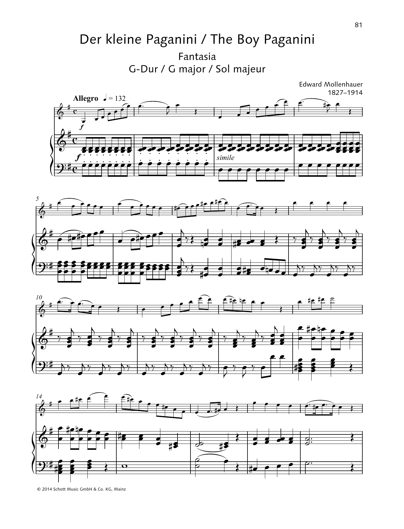 Edward Mollenhauer The Boy Paganini Sheet Music