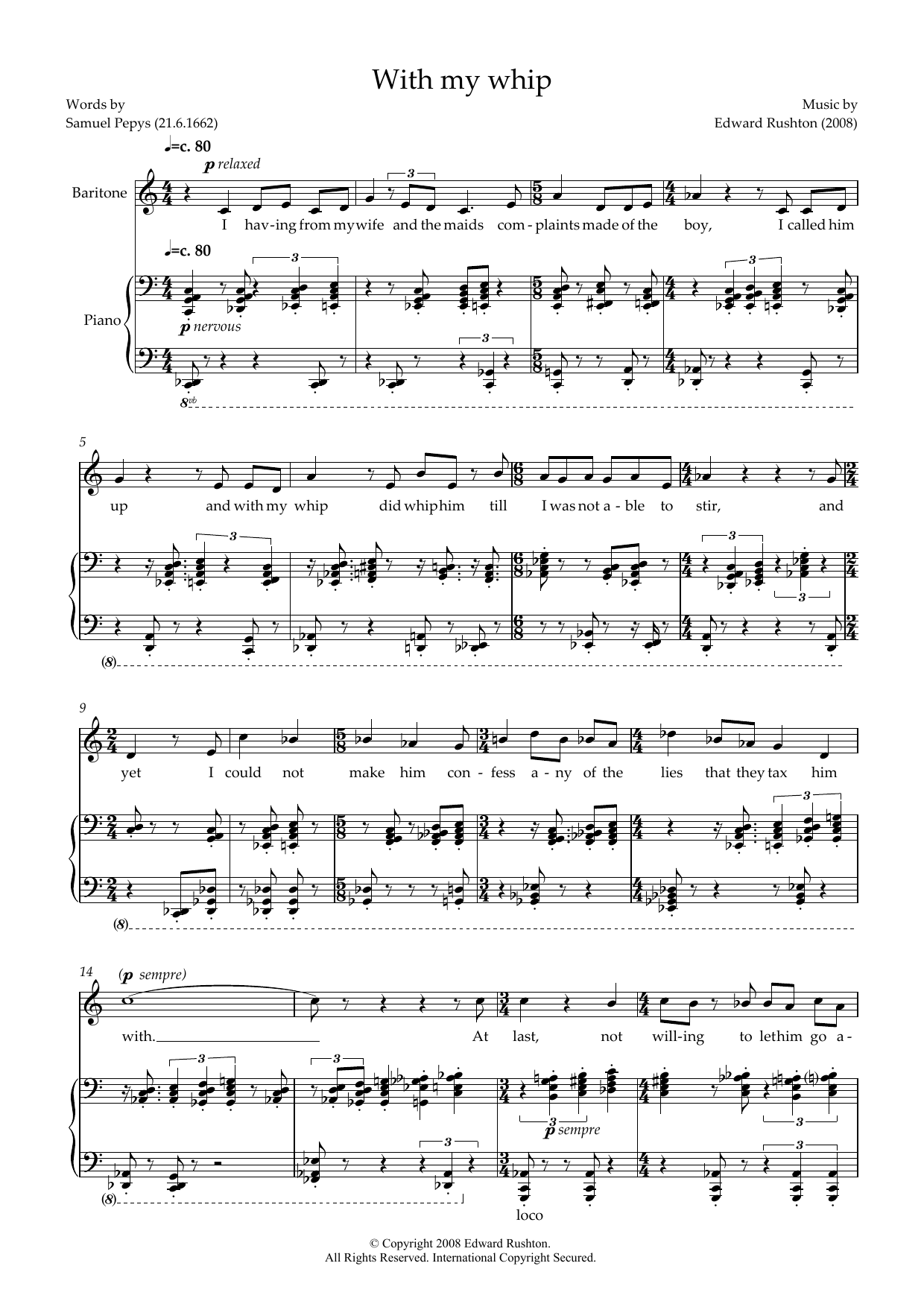 Edward Rushton With my Whip (for baritone and piano) Sheet Music