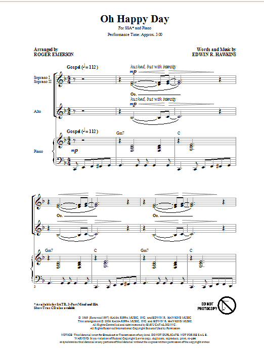Edwin R. Hawkins Oh Happy Day (arr. Roger Emerson) Sheet Music