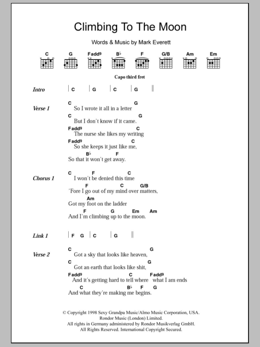 Eels Climbing To The Moon Sheet Music