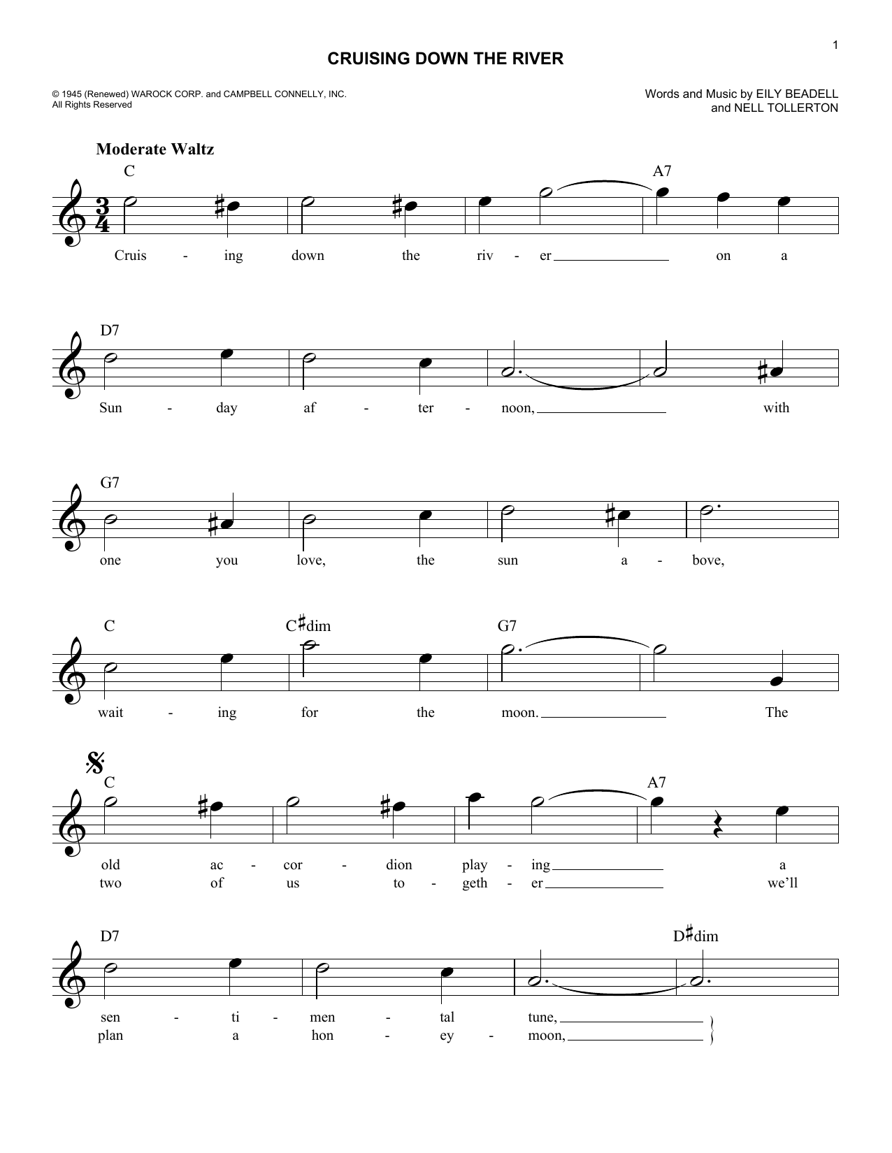 Eily Beadell Cruising Down The River Sheet Music