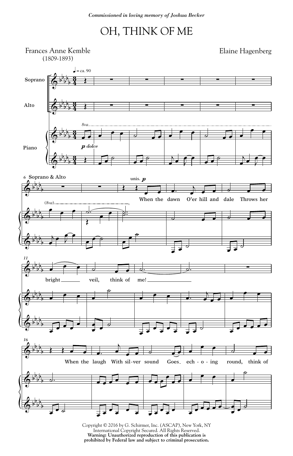 Elaine Hagenberg Oh, Think Of Me Sheet Music
