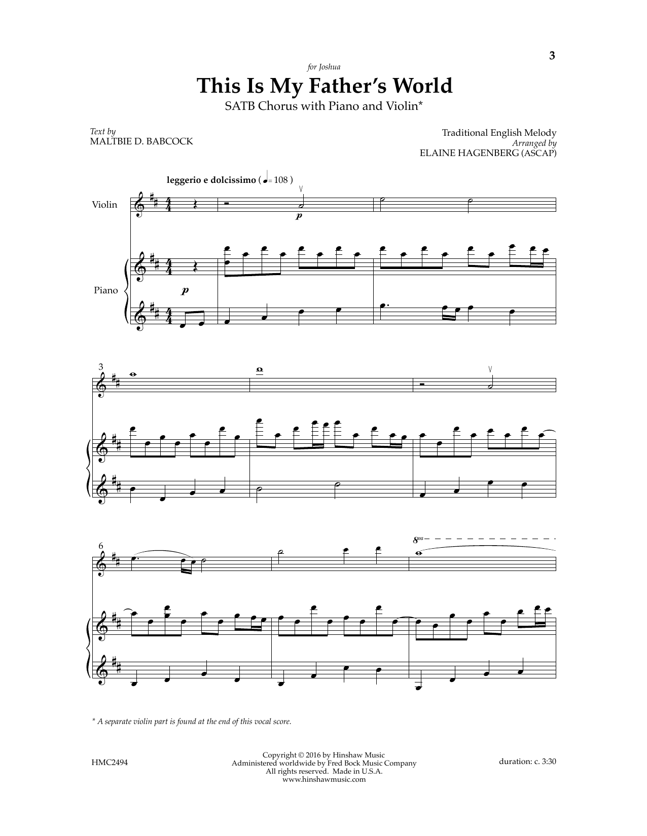 Elaine Haggenberg This Is My Father's World Sheet Music