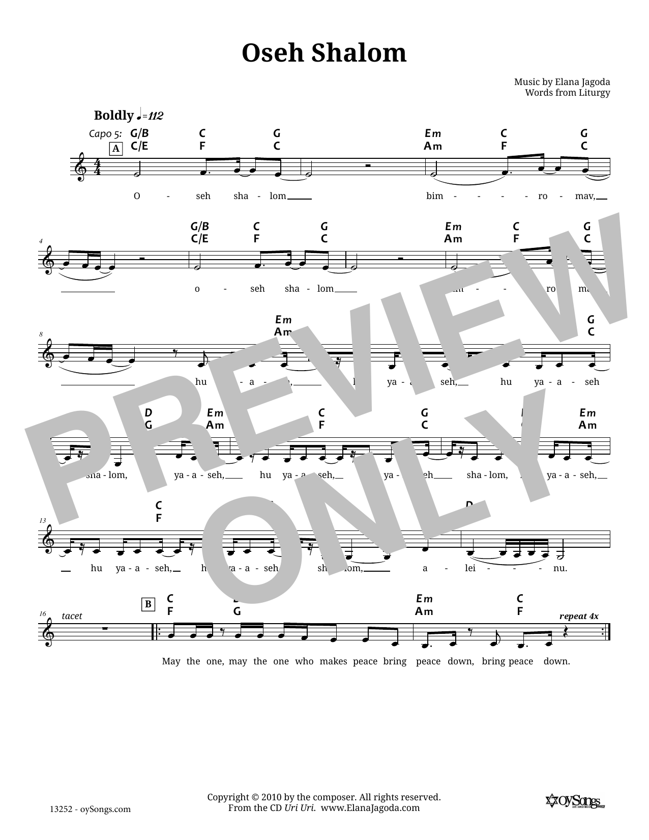 Elana Jagoda Oseh Shalom Sheet Music
