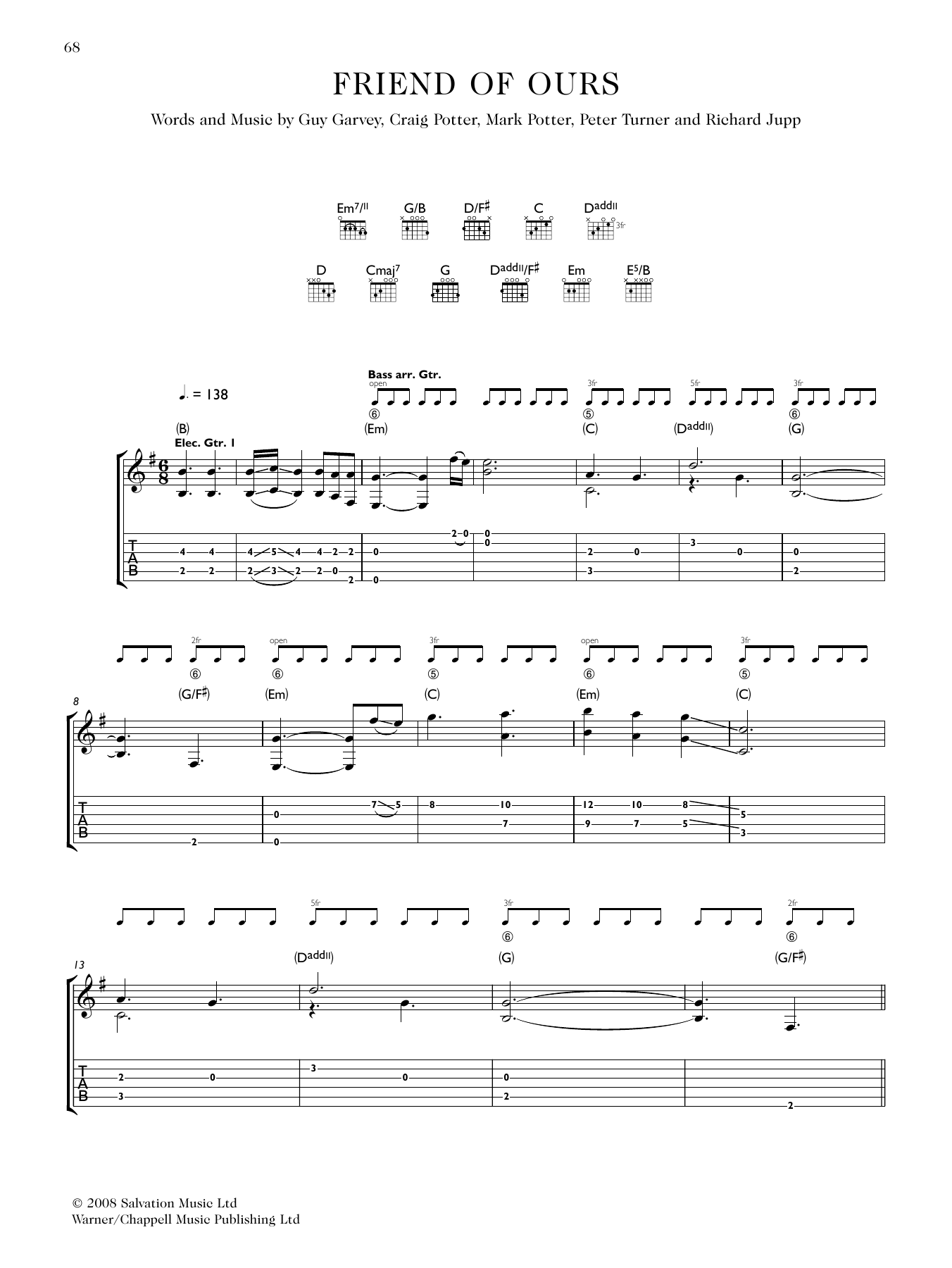 Elbow Friend Of Ours Sheet Music