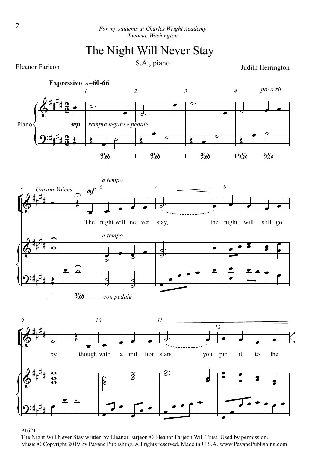 Eleanor Farjeon and Judith Herrington The Night Will Never Stay Sheet Music