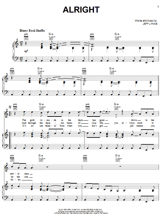 Electric Light Orchestra Alright Sheet Music