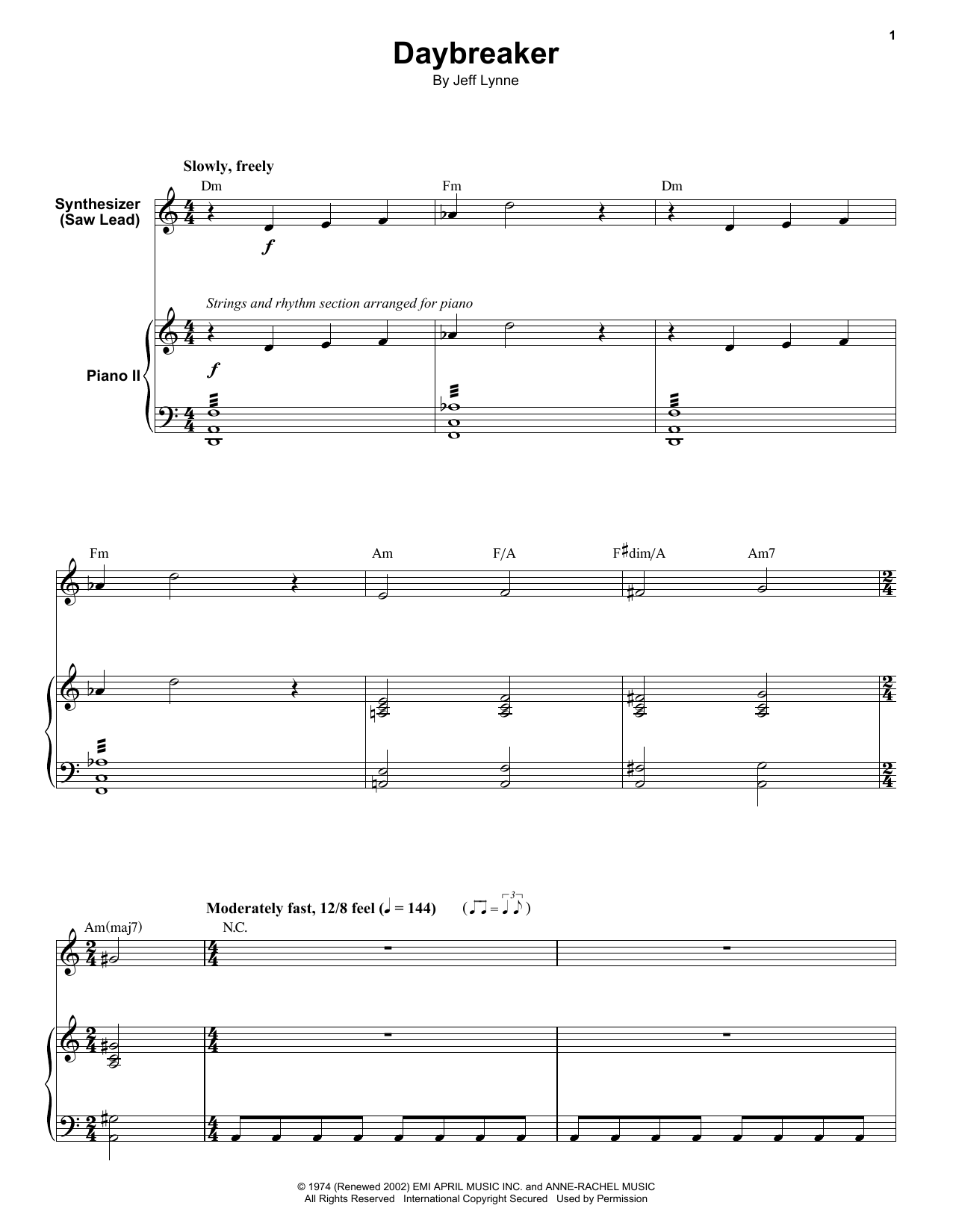 Electric Light Orchestra Daybreaker Sheet Music