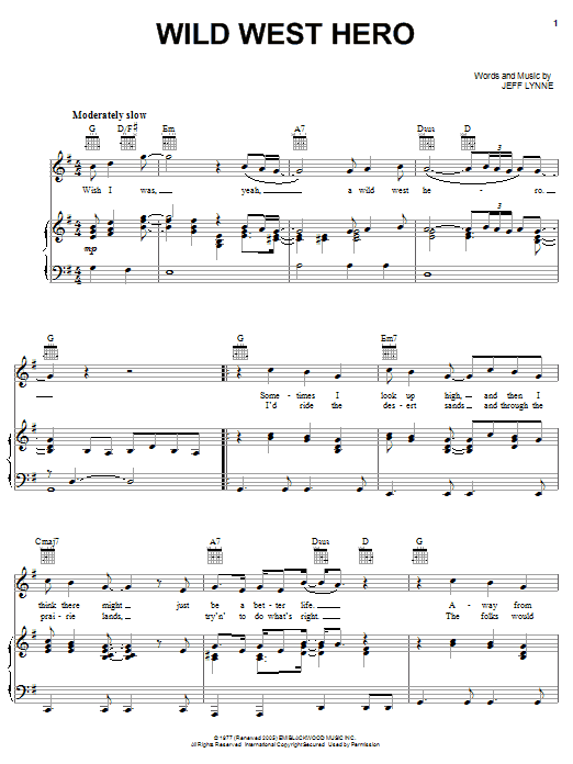 Electric Light Orchestra Wild West Hero Sheet Music