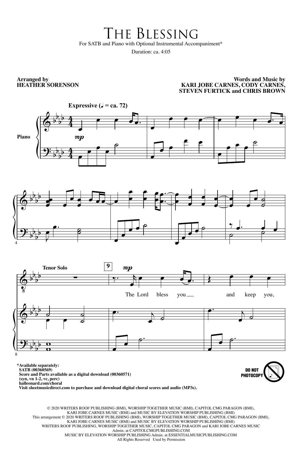 Kari Jobe, Cody Carnes & Elevation Worship The Blessing (arr. Heather Sorenson) Sheet Music