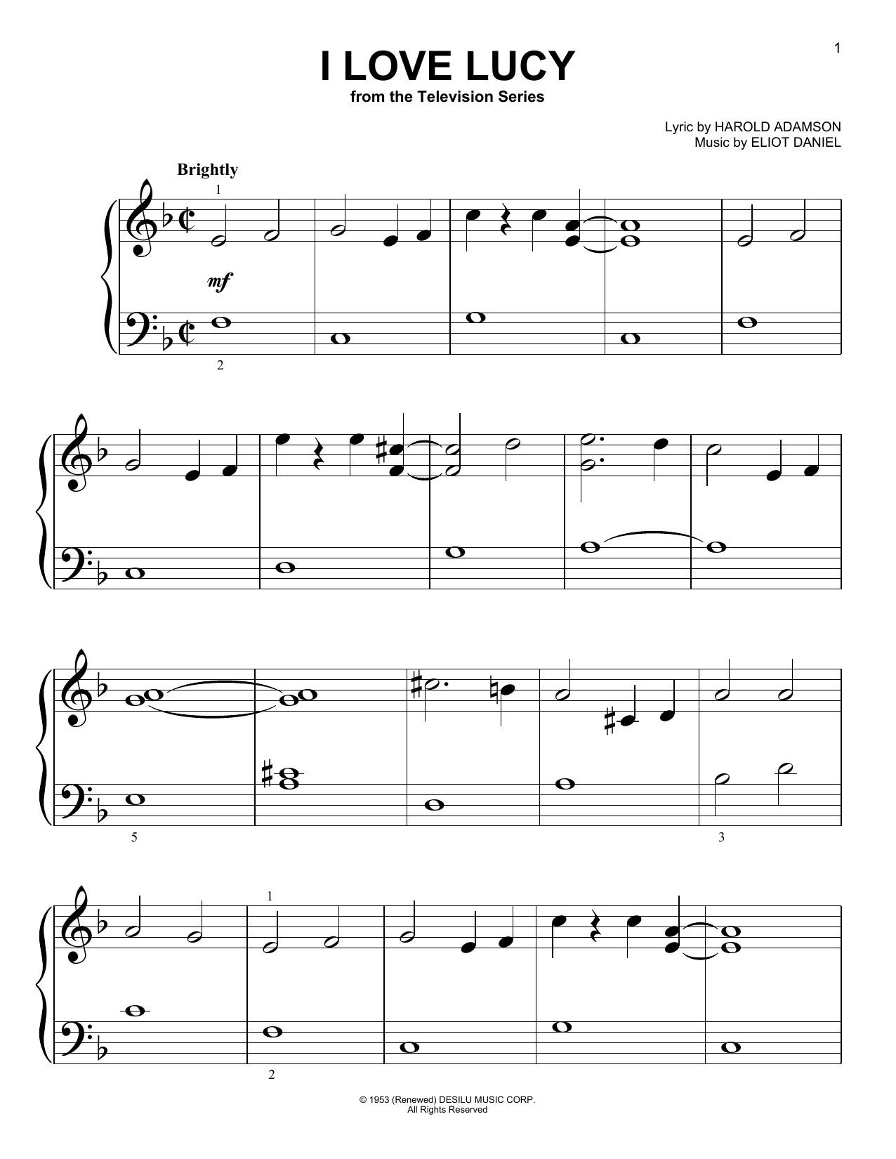Eliot Daniel I Love Lucy Sheet Music