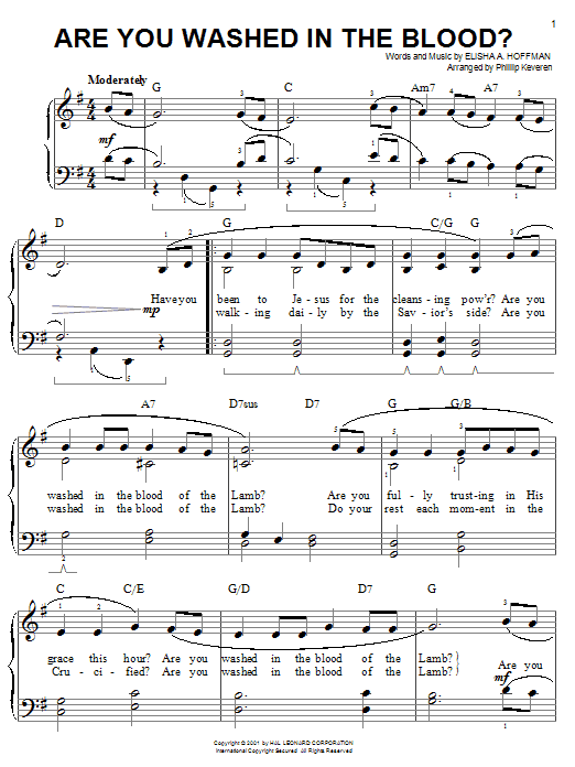 Elisha A. Hoffman Are You Washed In The Blood? (arr. Phillip Keveren) Sheet Music
