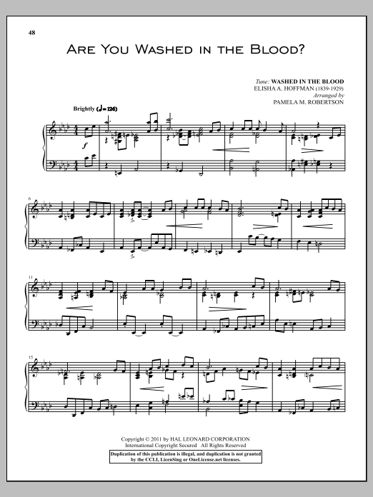 Elisha A. Hoffman Are You Washed In The Blood? Sheet Music