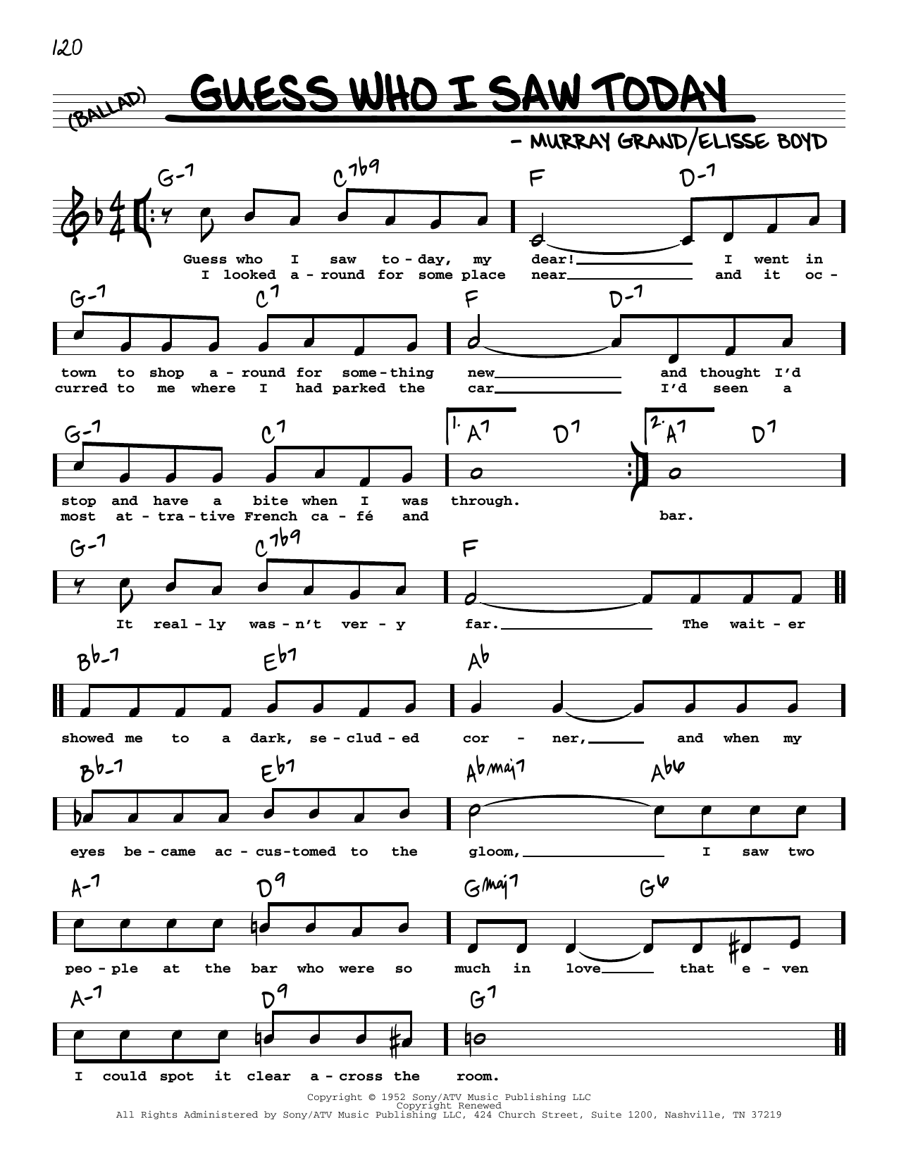 Elisse Boyd Guess Who I Saw Today (High Voice) Sheet Music
