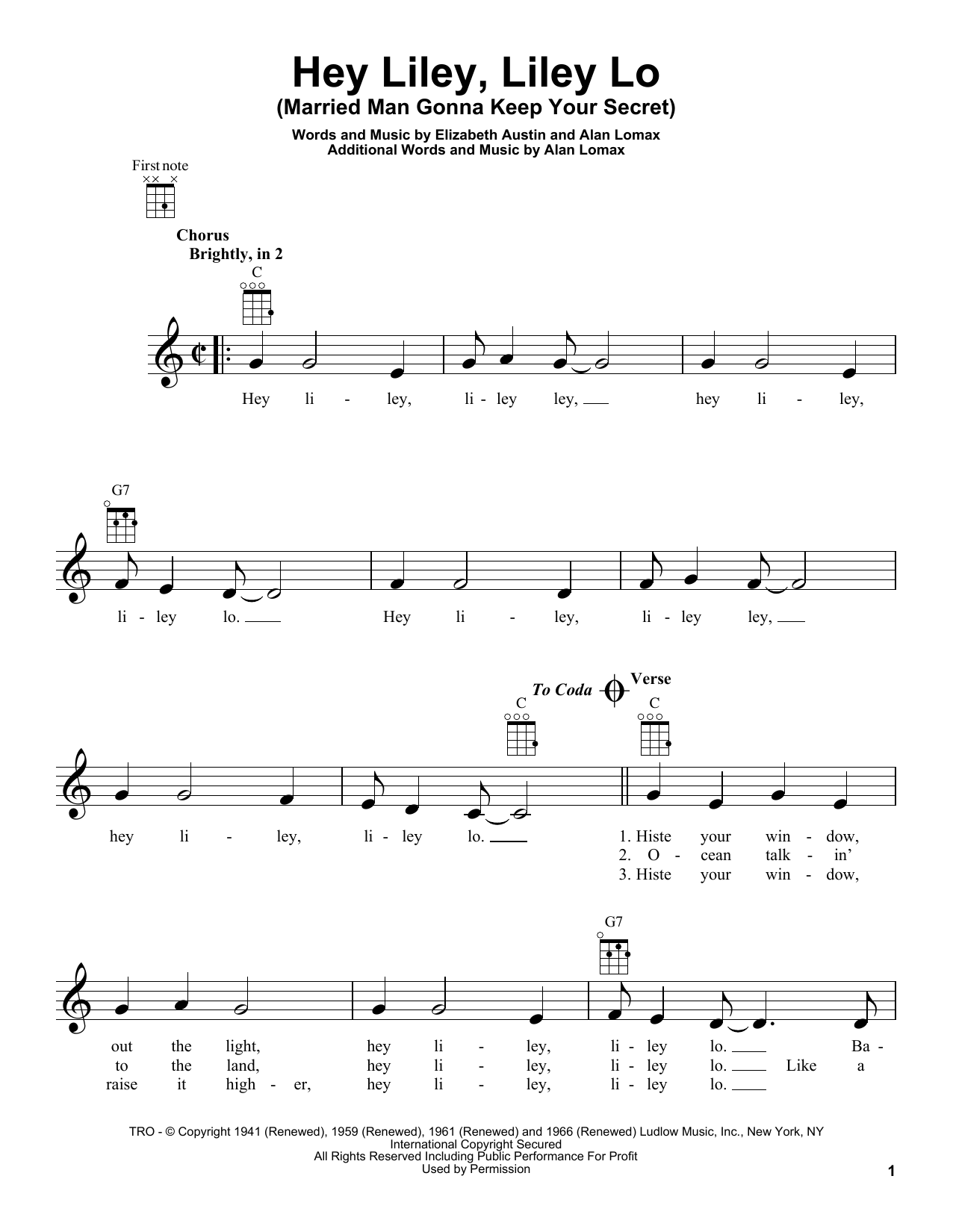 Elizabeth Austin Hey Liley, Liley Lo (Married Man Gonna Keep Your Secret) Sheet Music