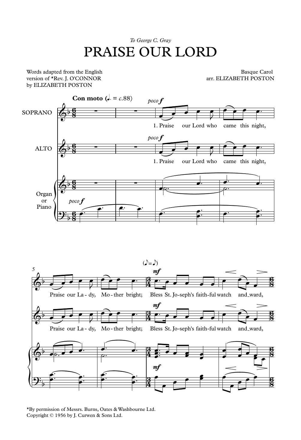 Elizabeth Poston Praise Our Lord Sheet Music