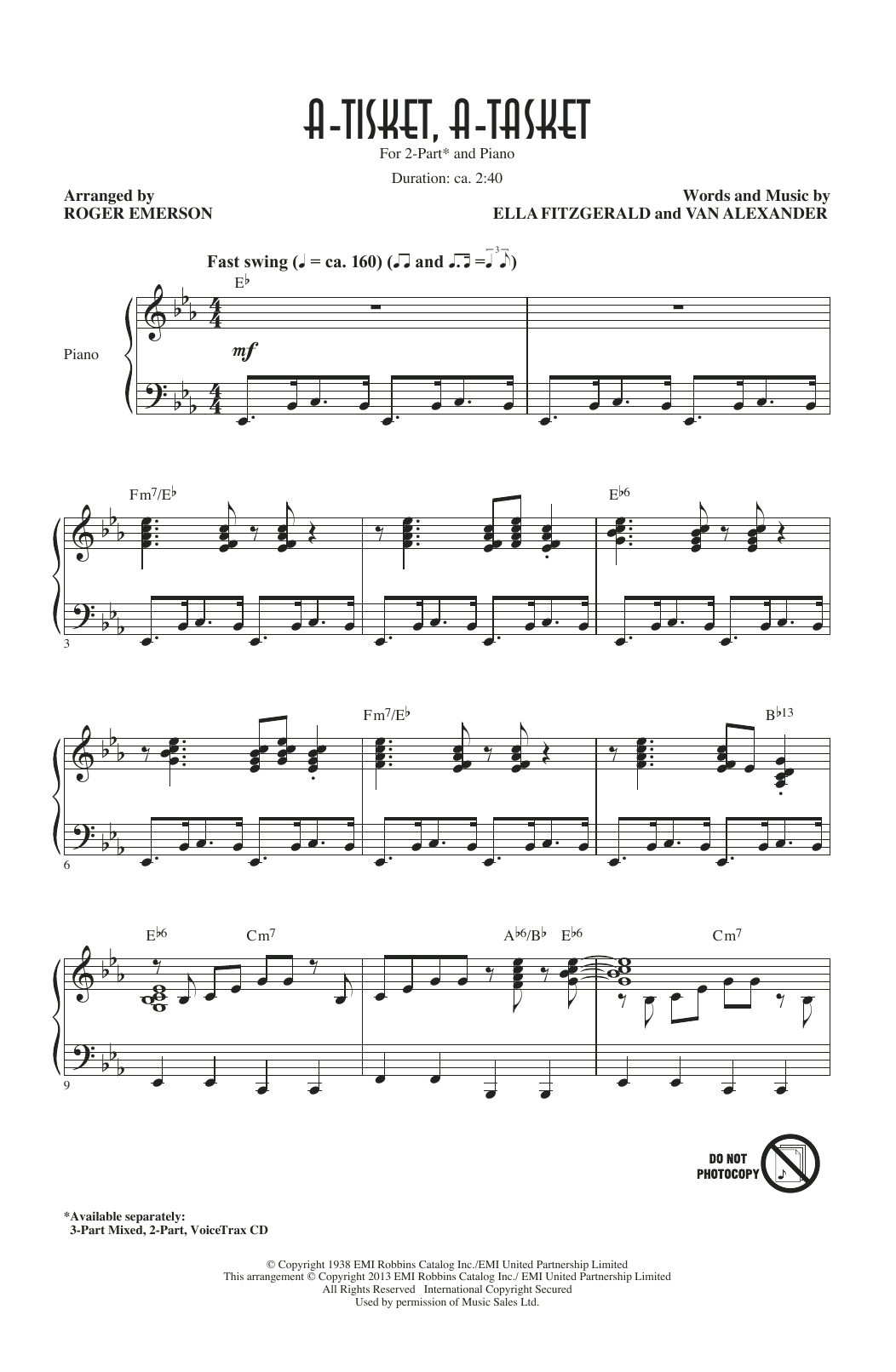 Ella Fitzgerald A-Tisket, A-Tasket (arr. Roger Emerson) Sheet Music