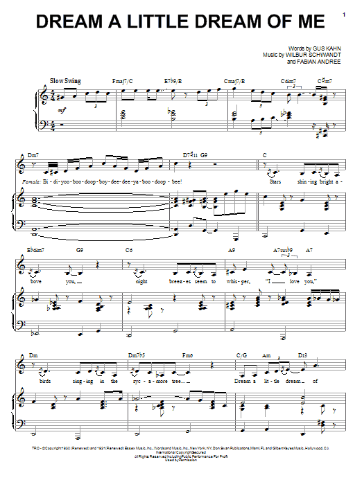 Louis Armstrong Dream A Little Dream Of Me Sheet Music