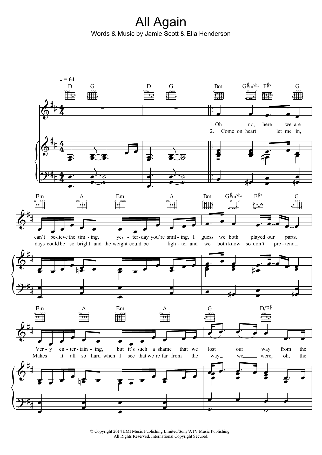 Ella Henderson All Again Sheet Music