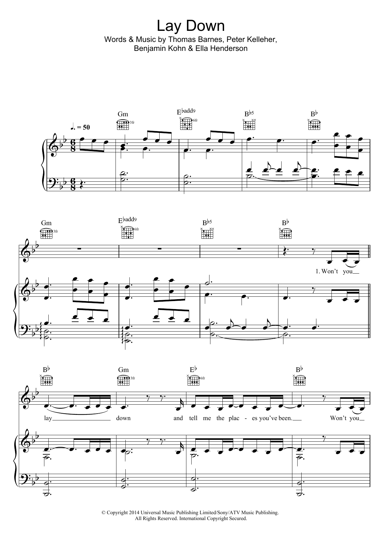 Ella Henderson Lay Down Sheet Music
