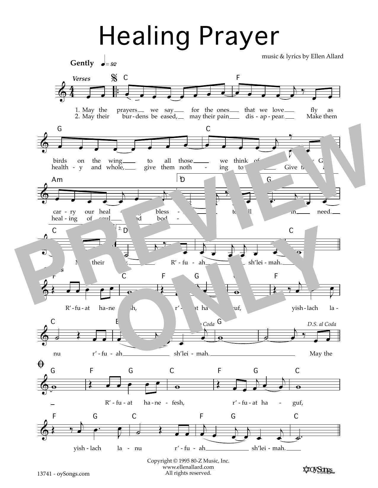Ellen Allard Healing Prayer Sheet Music