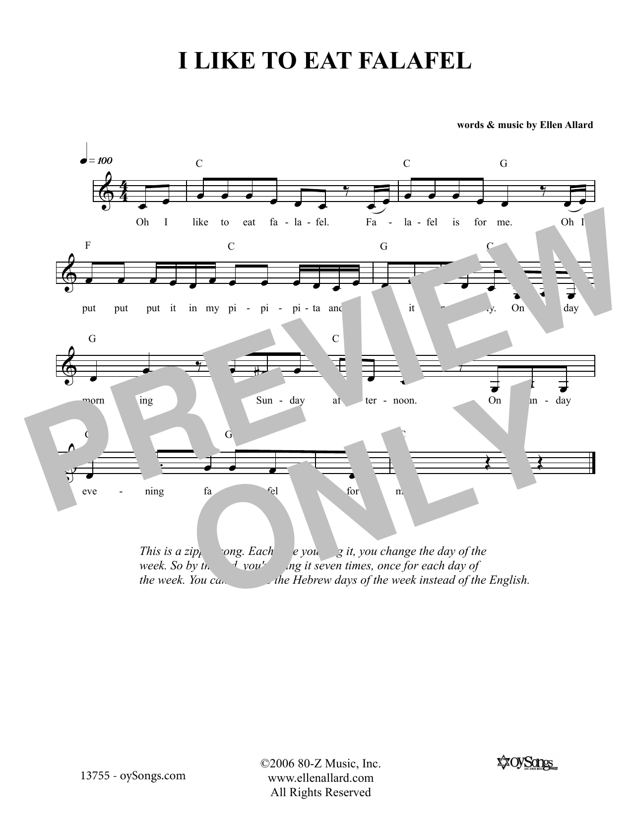 Ellen Allard I Like To Eat Felafel Sheet Music